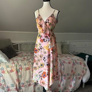 Topshop Pink Floral Wrap Around Asymmetrical Dress